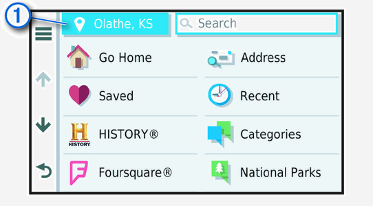 Change search area button in the Where To menu with a callout