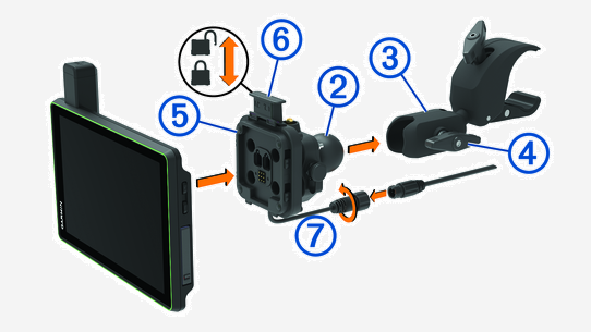 Device and power cable connecting to the roll bar mount with callouts