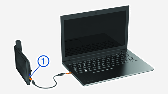 Device connected to a laptop with a USB cable and with a callout