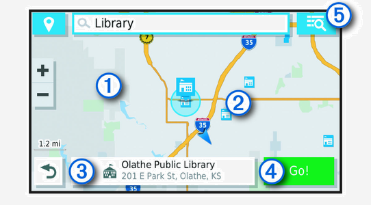 Location search results on a map with callouts