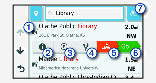 Location search results list with callouts
