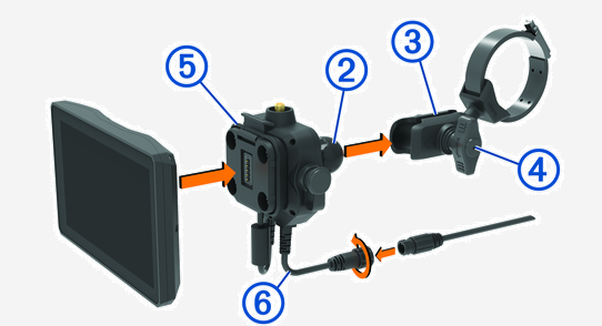 Device and power cable connecting to the roll bar mount with callouts