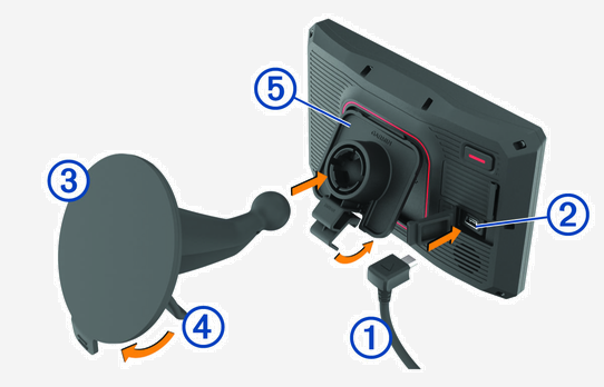 Device and power cable connecting to the automotive mount with callouts